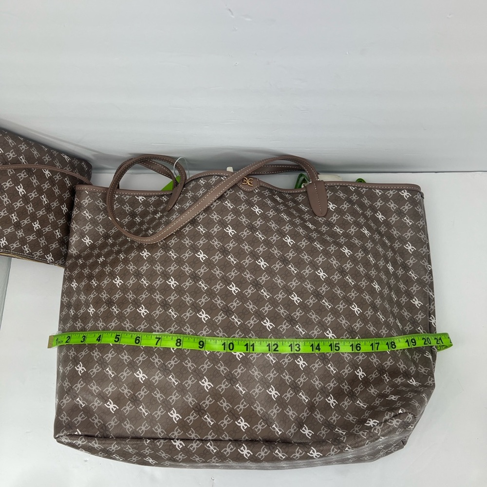 SAM EDELMAN HARPER MONOGRAM SHOPPER TOTE WITH SMALL POUCH, TAUPE COLOR - Picture 14 of 17